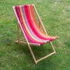 houten strandstoel-met dubbelgeweven katoen- rood strepen